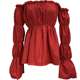 European and American Amazon holiday style sweet fungus lace off-shoulder waist long-sleeved chiffon shirt summer women's T versatile top