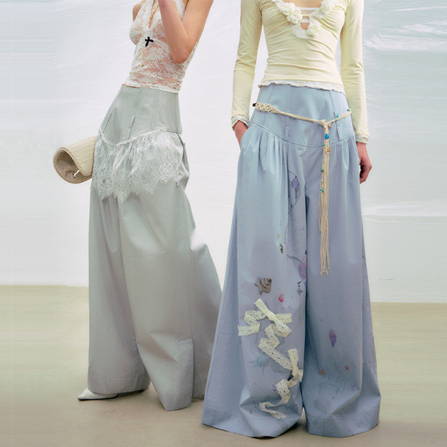 OfAkiva'All Things to Do's Full Cotton Fish Bone High Waist Pleated Printed Wide Legs