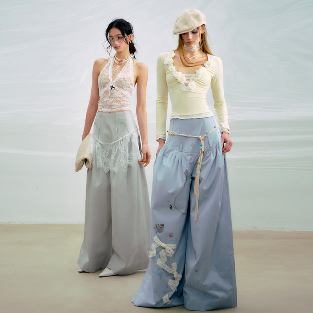 OfAkiva'All Things to Do's Full Cotton Fish Bone High Waist Pleated Printed Wide Legs