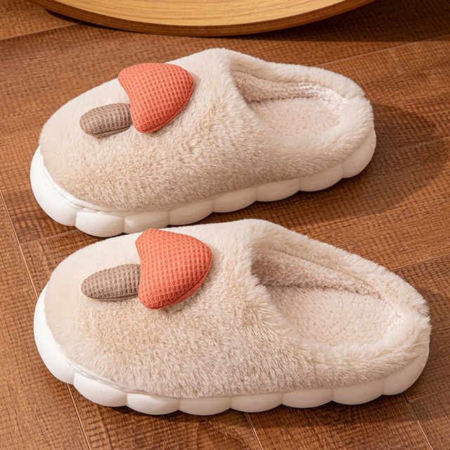 Mushroom cotton slippers for women autumn and winter 2025 new thick-soled home plush parent-child style couple men's warm cotton slippers