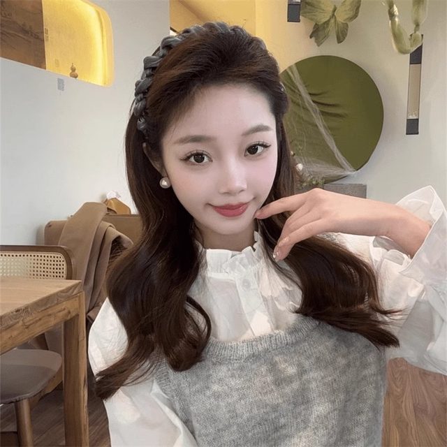 2025 new Xiaoxiang style pearlescent mesh headband for women with anti-slip tooth textured daily external high skull headband
