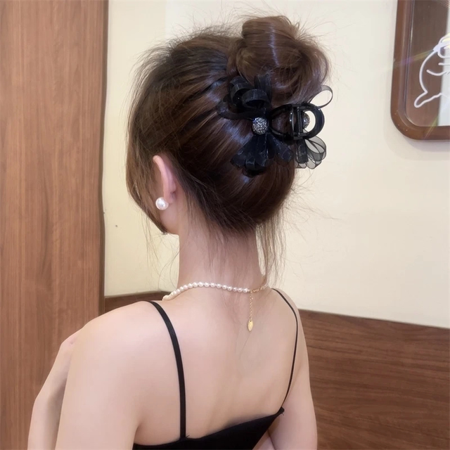 French elegant mesh black bow medium size grab back head temperament hair clip shark chuck headdress hair accessories women