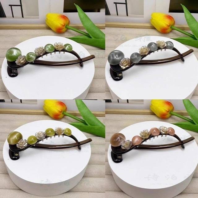 New Chinese style rose beaded one-word twist clip 2025 new style hair gripper hair clip for the back of the head with multiple hair clips