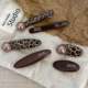 2025 New Leopard Print Chocolate Color Pair Clip Duckbill Clip Brown Beads Korean Style Fashion Hair Clip Side Clip Women's Hair Accessories
