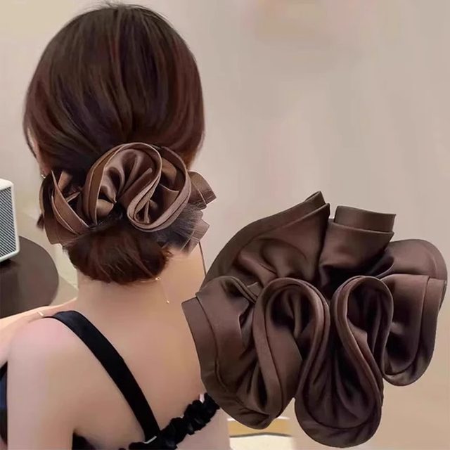 Korean high-end satin large intestine ring hair and necklace flower gentle temperament black fabric rubber band head rope tie ponytail
