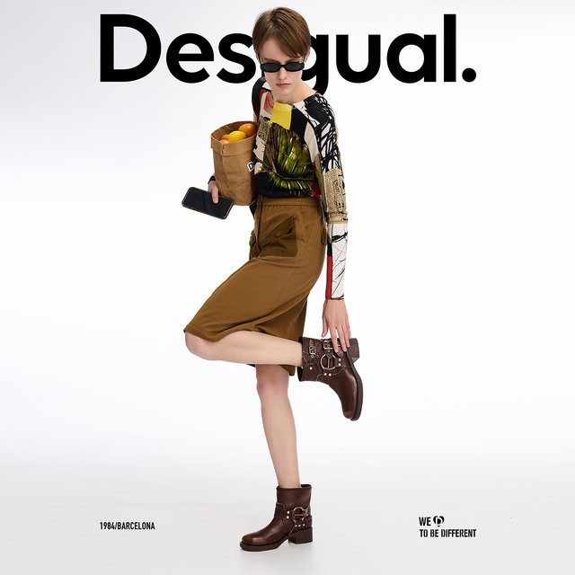 DesigualA font elastic waist zipper opening and closing contrast patch pocket mid-length skirt for women

