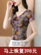 Summer V-neck mesh short-sleeved T-shirt for women in women with slim slim elastic printed top mother dress temperament fashionable shirt