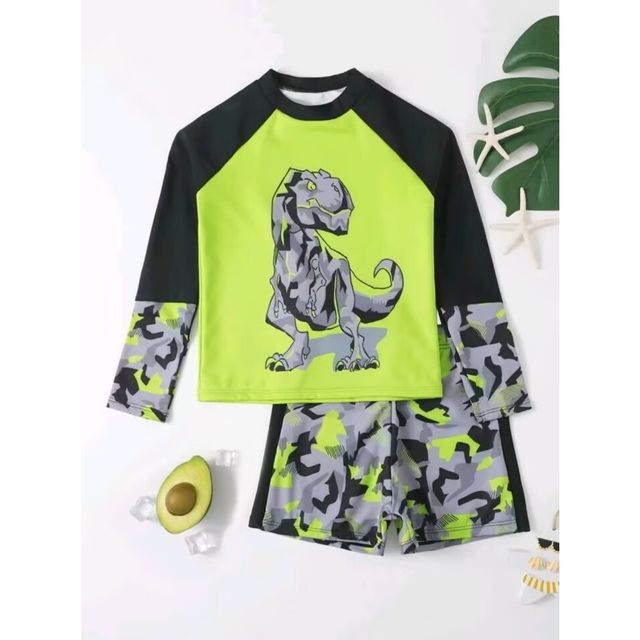 The new European and American simple Bikini long -sleeved flat -sleeved flat trousers printed boy bikini swimwear bikini