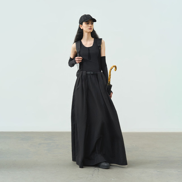 Semi-circle original design women's clothing [sports] 2025 summer black casual loose skirt women's a-line skirt long skirt

