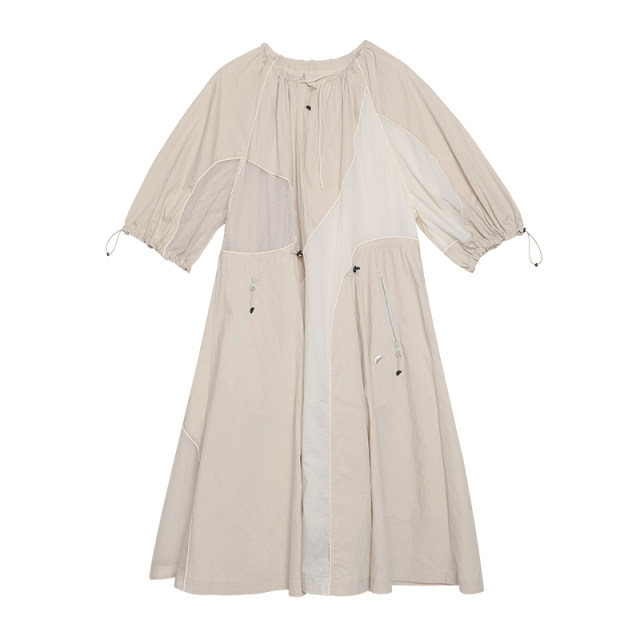 Semi-circle women's clothing 2024 summer new brand irregular splicing drawstring dress for women light sports niche design
