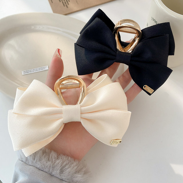 White Deer same style bow grab clip for women with high-end headband hair clip back head hair shark clip large temperament