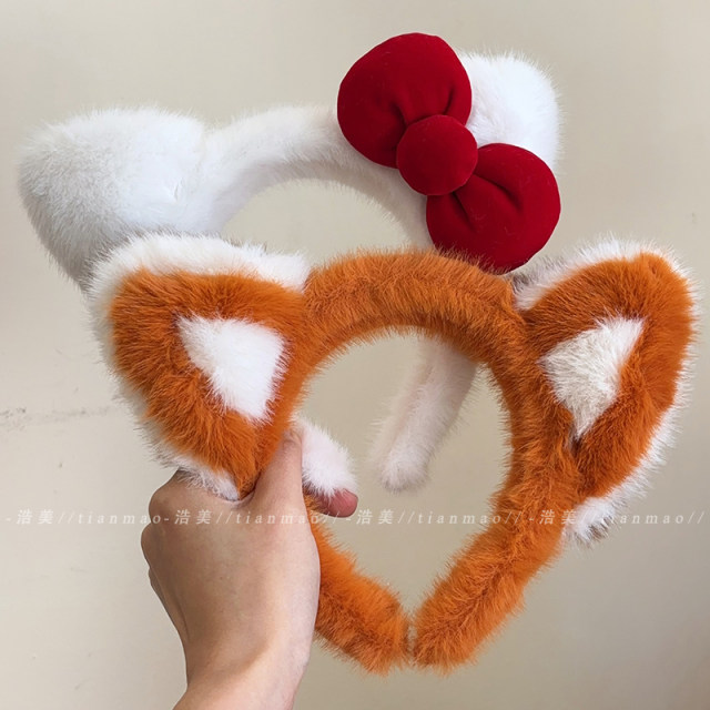 Plush hairband women sweet bow wash face makeup and makeup mask headband hair compression headwear high-quality hair bundle hair accessories