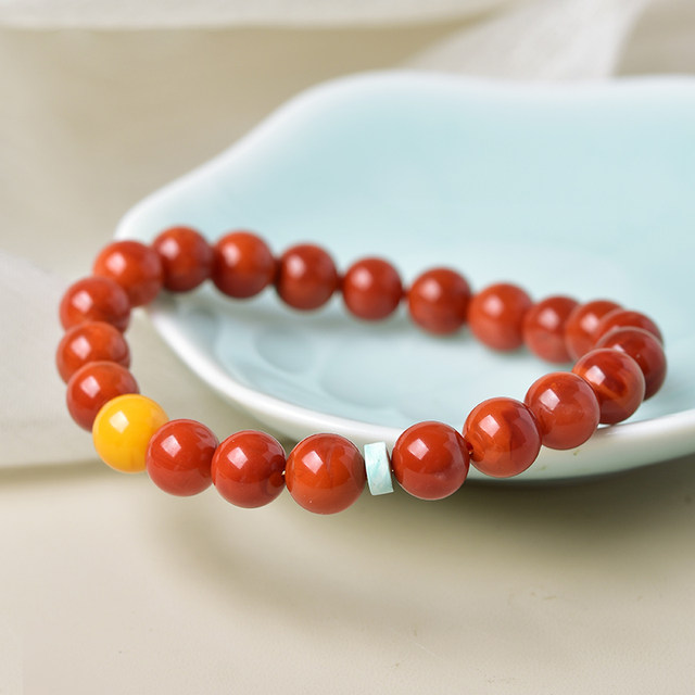 
Nanhong bracelet for women and men, full flesh, flame pattern, crystal gemstone, persimmon red beeswax single bead, red agate bracelet