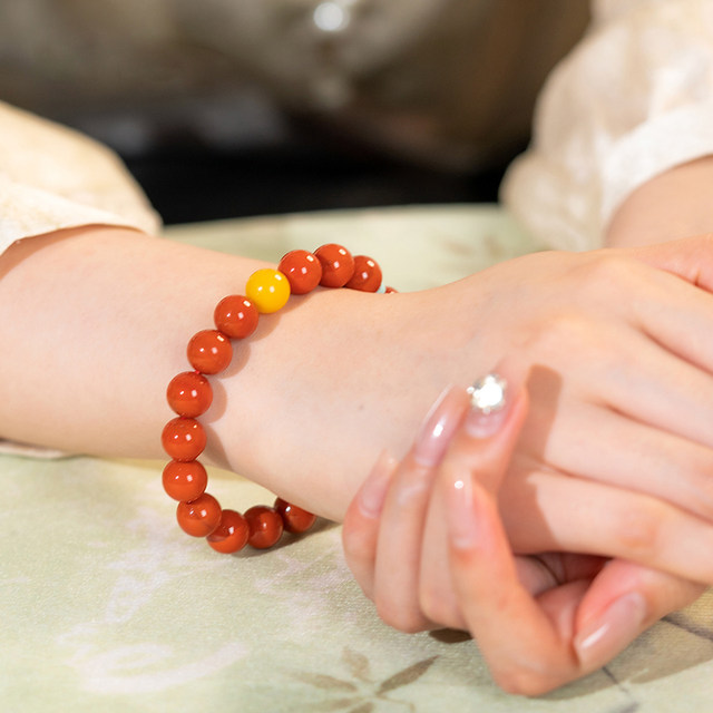 
Nanhong bracelet for women and men, full flesh, flame pattern, crystal gemstone, persimmon red beeswax single bead, red agate bracelet