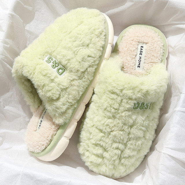 Women's poop-feeling cotton slippers, autumn and winter 2025 new indoor home mute, non-slip, warm and plush slippers