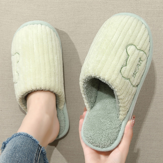 Cotton slippers for women, autumn and winter 2025 new indoor thick-soled home use plush warm toe-cap slippers for women to wear outside