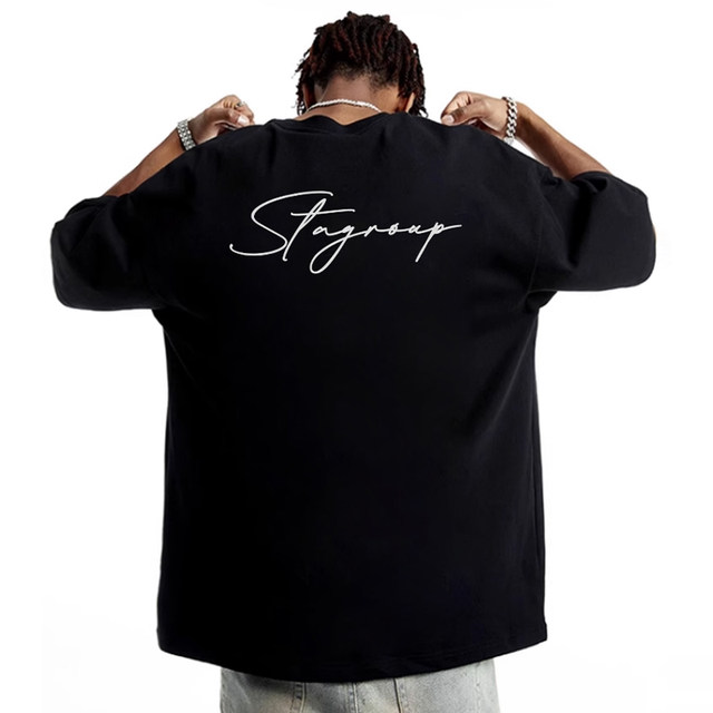 STA official store trendy brand new American cursive font short-sleeved t-shirts for men and women summer high street pure cotton couple half-sleeved