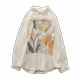 Literary and fresh cartoon oil painting flower loose double -layer cotton yarn baby cotton white shirt female long -sleeved bottom shirt