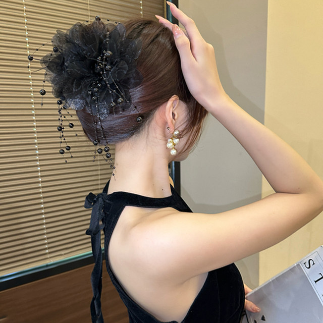 Peony Feather Tassel Clip Women's 2025 New Hairpin Back Head Show Hair Volume Shark Clip Haircard Headdress