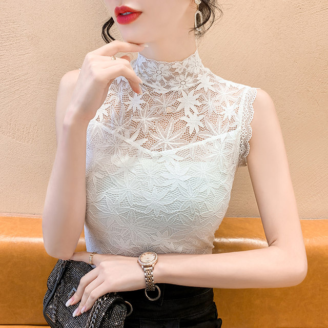 Lace vest fake collar women's versatile fake collar 2023 autumn and winter new style half high collar plus velvet lace collar bottoming shirt