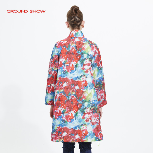 Ground Show/Ge Lanxiu printed cotton coat long concealed button loose straight cotton coat women's long winter style