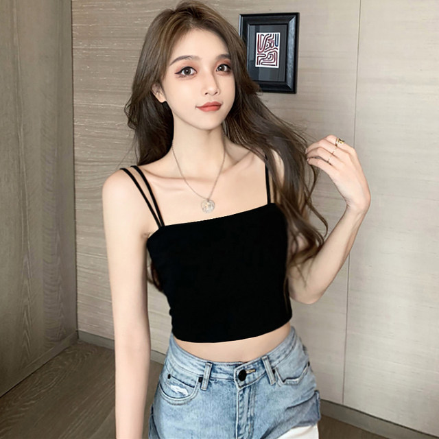 Pure cotton suspender vest for women with summer breast pads integrated with short sexy base and sweet and spicy strap top