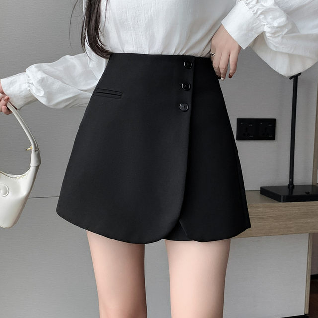 Fake pocket suit short skirt for women in summer high waist straight skirt pants versatile slim and anti-exposure hip-packing A-line skirt