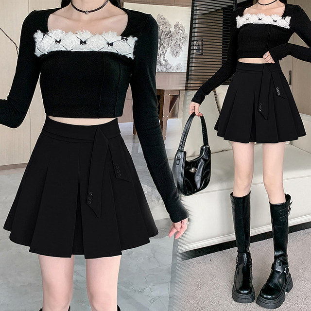 Design-sensual small suit skirt for women in autumn and winter high waist pleated skirt for slim and anti-exposure A-line skirt short skirt