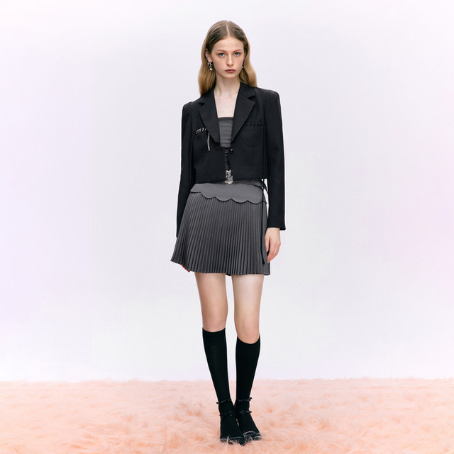 MOISSAC Mossac French age-reducing commuter college style pleated skirt A-line short skirt for women