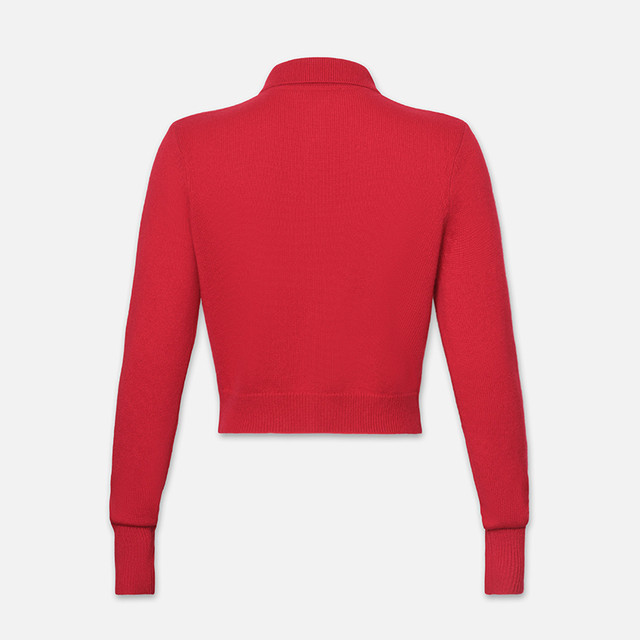 
FRAME Women's Red Short Cashmere Polo Lapel Button Cardigan