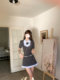 Vietnam and Korean small fish pure school flower MIU is a skirt, satin, and fake two pieces of shirt woolen rings drilling thousands of gold skirt spring