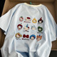 Sweet and cool girl-like embroidery kitty v-neck short-sleeved T-shirt for women's summer new contrasting color chic design cartoon top
