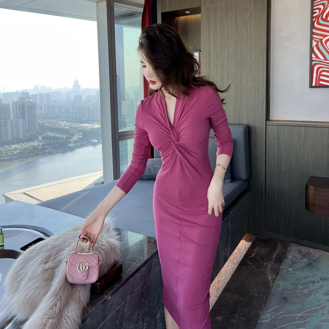 French temperament Hepburn style black dress for women autumn and ...