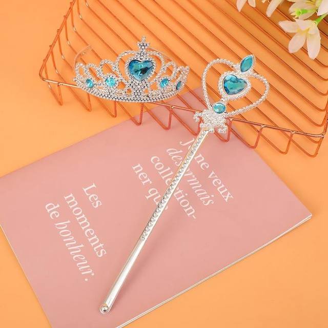 Children Ice and Snow, Crown Magic Stick Set Esha Princess Set, Little Girl Boarding Crown Girl
