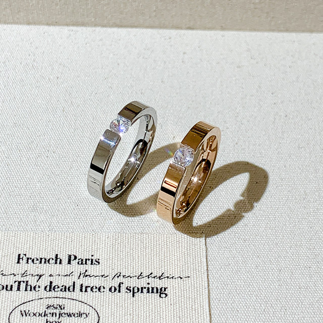 Silver single diamond zircon titanium steel ring women's niche design ring ring women's light luxury high-end tail ring index finger ring