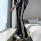 Black micro-flare sweatpants for women in spring and autumn 2025 new horseshoe pants high waist drooping autumn and winter slim fit slim sweatpants
