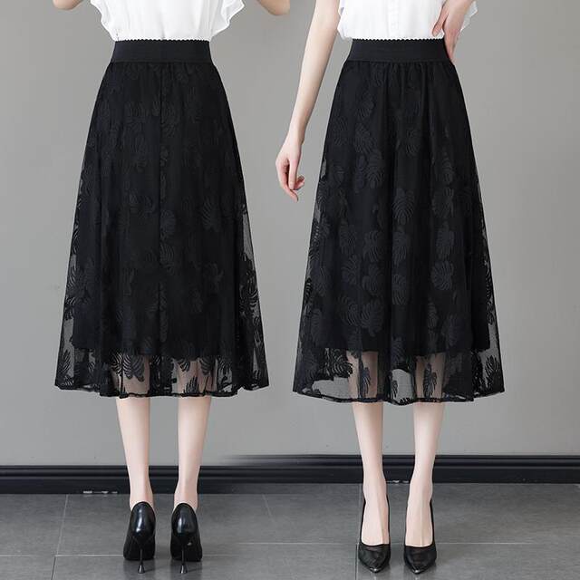 Termei lace mesh skirt for women in spring and summer mid-skirt, high waist, slimming, flesh reducing age, A-line one-step skirt versatile
