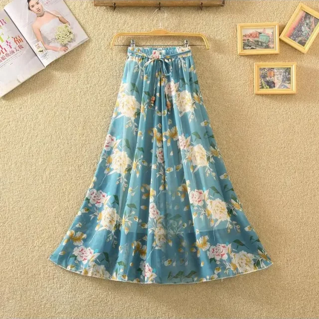 Chiffon floral skirt women's clothing 2024 summer new lace versatile printed large long model long skirt
