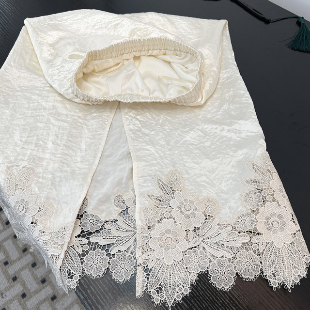 New Chinese style acetic acid skirt for women 2025 spring and autumn new high-waist slim lace spliced ​​mid-length skirt