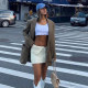 Girlsat18 European and American style front zipper knit knitted skirt 2024 new versatile thin woolen bag hip skirt