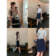 pusumede dark blue a-line skirt for women straight summer new commuter high waist casual versatile short skirt