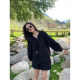 pusumede French white round neck long sleeve shirt for women loose slim twilight top wide-leg shorts set