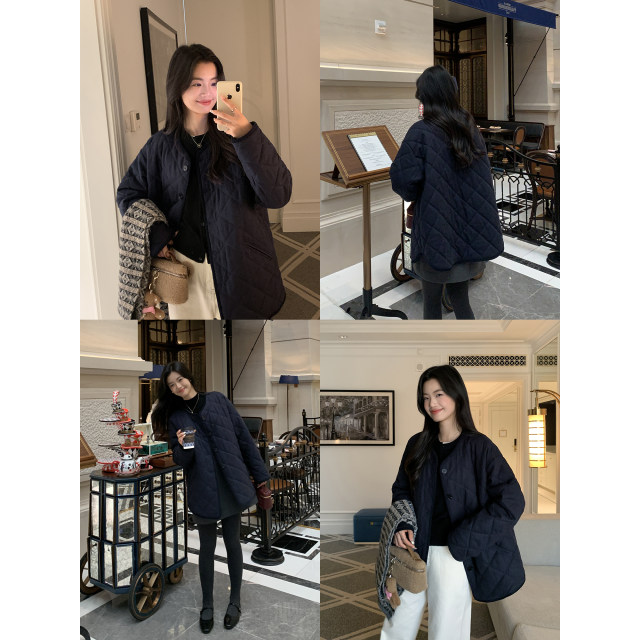 pusumede apricot diamond-shaped cotton jacket 2025 autumn and winter new loose casual collarless cotton jacket niche silhouette jacket