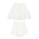 pusumede French white round neck long sleeve shirt for women loose slim twilight top wide-leg shorts set