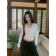 pusumede lace spliced ​​v-neck knitted cardigan for women's design short style slim long-sleeved T-shirt top