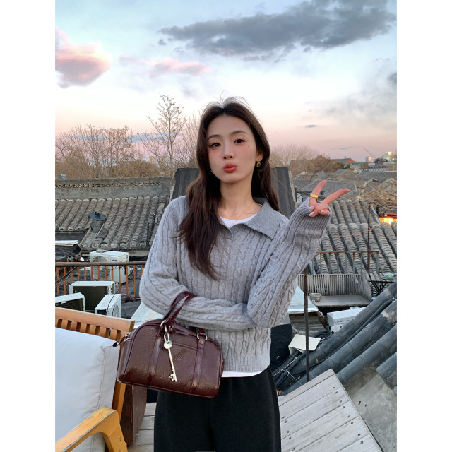 pusumede retro twist polo sweater for women wearing sweaters slim short lapel pullover long sleeve top