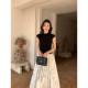 pusumede black half-high neck small flying sleeve T-shirt for women short-sleeved slim look slim temperament inner knitted top