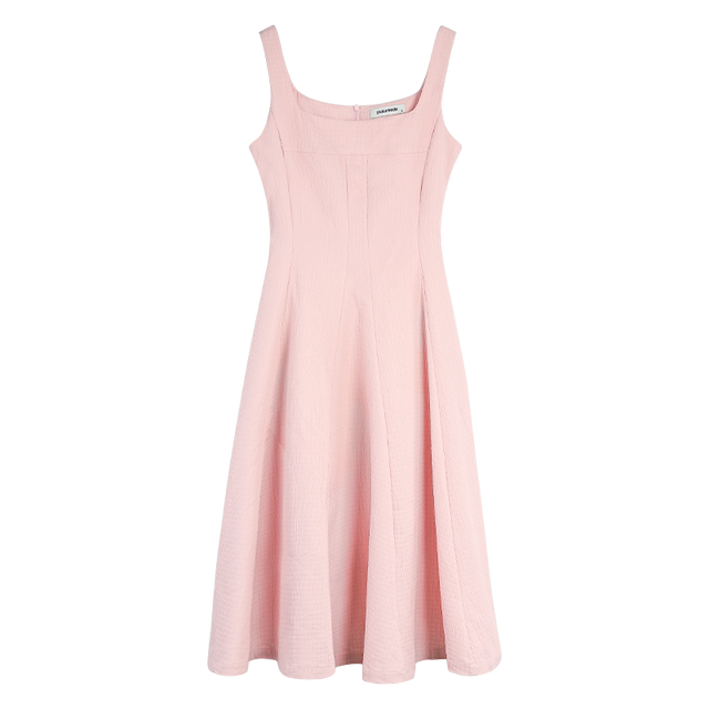 pusumede French square collar suspender dress for women in summer waist-hugging sleeveless textured skirt temperament vest skirt