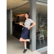 pusumede dark blue a-line skirt for women straight summer new commuter high waist casual versatile short skirt