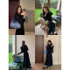 
pusumede black round neck knitted vest dress for women with waist slim design slit bottoming skirt